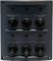 Kunststoff Schalttafel, 12v, 6-Schalter, 15a Sicherungen, Inkl. Labelsatz, Schwarz