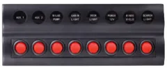Kunststoff Schalttafel, 12v, 8-Schalter & Led-Indikator, Auto Fuse, Abm. 235x90mm, Wasserdicht, 2x5a, 3x10a, 3x15a Sicherungen