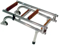 Niro Badeleiter, 2+2-Mit Teakholz-Stufen, Abm. Ausgeklappt 235x880mm, Rohr Ø22mm