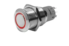 Niro Ring Led Druckschalter, (On)/Off, 12v, Bohrloch Ø22mm, Einbautiefe 40mm, Rot Led