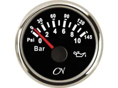 Öldruckanzeiger (schwarz, chrom, 10 - 184 Ohm, 9 - 32V, 0 - 10 bar, 57 mm, 52 mm, 45 mm)