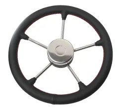 RIVIERA Steuerrad VR02 Edelstahl/Leder 350mm, schwarz mit roten Nähten