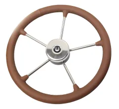 RIVIERA Steuerrad VR03 Edelstahl/Leder 400mm, braun mit schwarzen Nähten