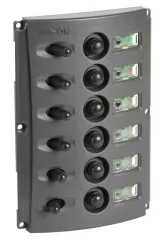 Schalttafel mit doppelten LEDs (12V, 6, 165 x 115 mm, 37A, 3x10A + 3x5A)