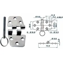 Scharnier mit abnehmbaren Stift (Edelstahl, 72x38.5, 2.0)