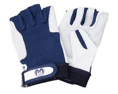 Segelhandschuh Leder weiß/blau 5-Finger offen XL