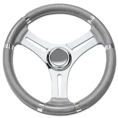 Steurerrad (35 cm, Edelstahl, Edelstahl, 3-Speichen/graue Polyurethan)