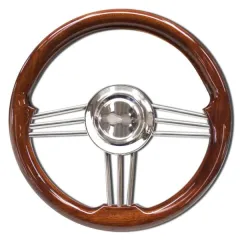Steurerrad (35 cm, Edelstahl, Edelstahl, 3-Speichen/Mahagoni)