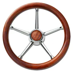 Steurerrad (35 cm, Edelstahl, Edelstahl, 5-Speichen/Mahagoni)