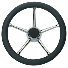 Steurerrad (35 cm, Edelstahl, Edelstahl, 5-Speichen/schwarzem Polyurethan)