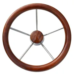 Steurerrad (40 cm, Edelstahl, Edelstahl, 5-Speichen/Mahagoni)
