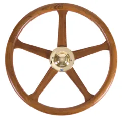 Steurerrad (50 cm, Teak, Messing, 5-Speichen/Teak)