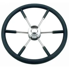 Steurerrad (55 cm, Edelstahl, Edelstahl, 5-Speichen/schwarzem Polyurethan)