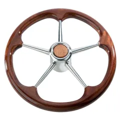 Steurerrad (60 cm, Edelstahl, Edelstahl, 5-Speichen/Mahagoni)
