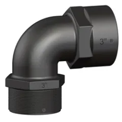 Trudesign Verbinder mit Innen- und Außengewinde 90° (3" IG x 3" AG, schwarz)
