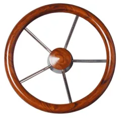 V62 - Steuerrad Edelstahl/Mahagoni 350mm 5 Sp.
