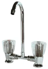 Verchromter 2-Knöpfe-Mischhahn Mit Schwenkbarem 10mm-Auslauf, Anschluß 3/8